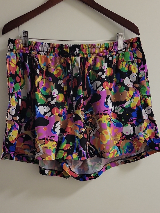 Fabletics Pants - Fabletics Multicolor Splash Print Athletic Shorts - Black Base with Neon Accents